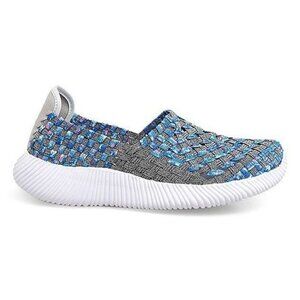 AMYNEO - Blue & Gray Open Weave Ribbed-Sole Slip On Sneaker
